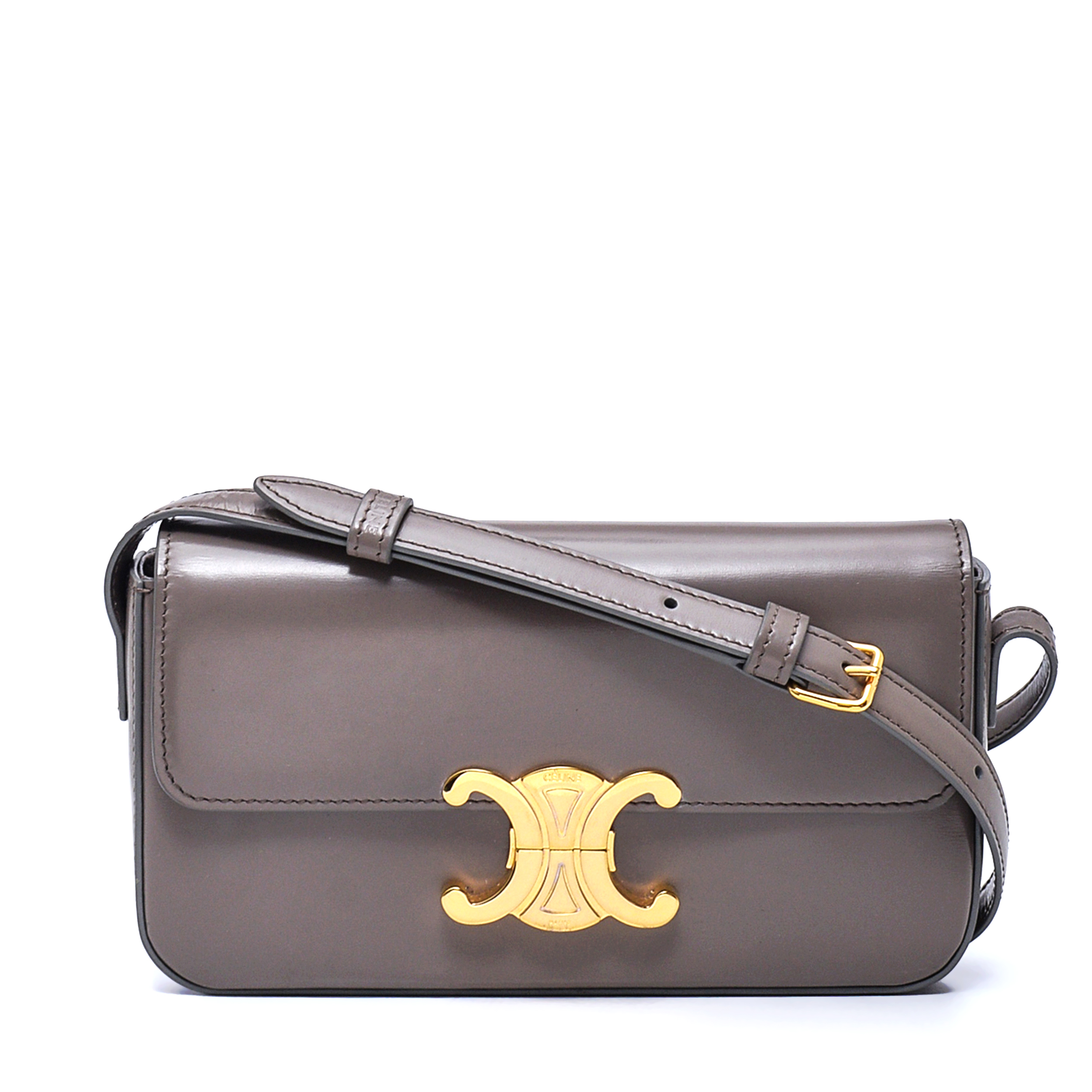 Celine - Grey Smooth Leather Claude in Triomphe Shoulder Bag